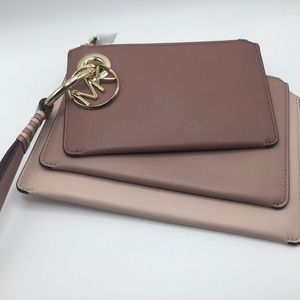 NWT Michael Kors Tri-color Pouch Trio Leather Wristlet